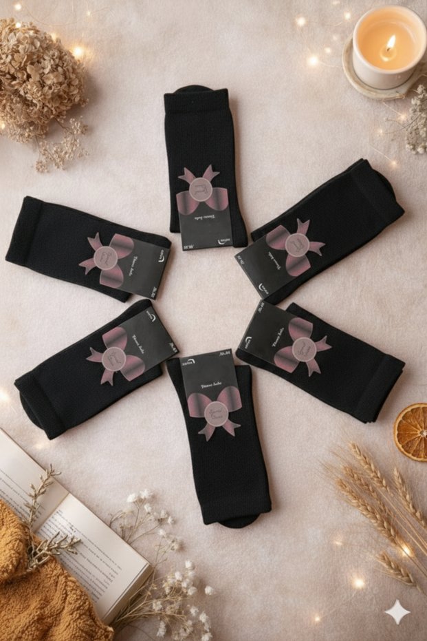 12 Pairs of Women's Black Seamless Premium Socks, Anti-Sweat, Cotton Socks - Seasonal