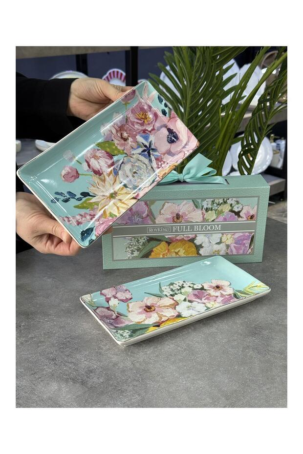 Retro Bohemian Bloom Porcelain 2-Piece Rectangular Plate