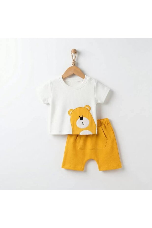 6/24 Month Waffle Fabric Teddy Bear Embroidered Baby Set