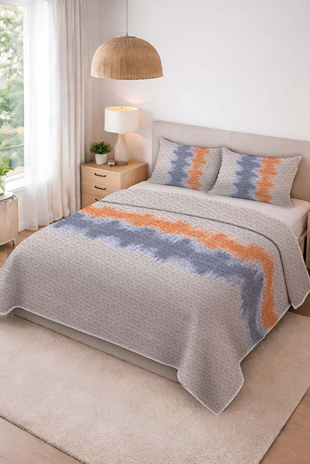 Shiny Velvet Fabric Quilted Double Bedspread Set (3 Pieces) Cky0067