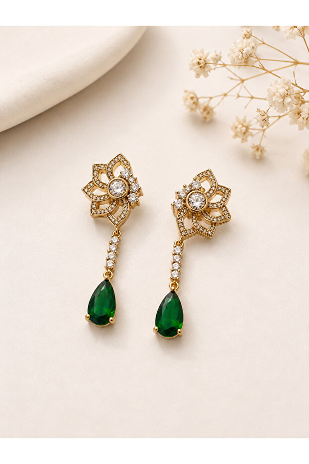 Xuping Hangered Model Zemrute Green Steel Earring
