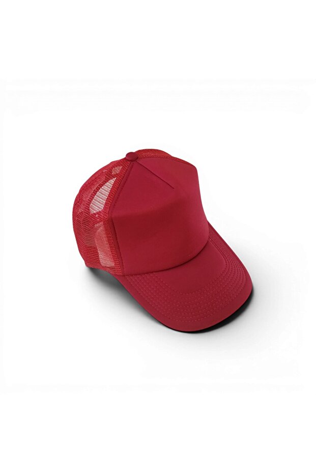 Plain Red Mesh Adjustable Trucker Baseball Cap - 2