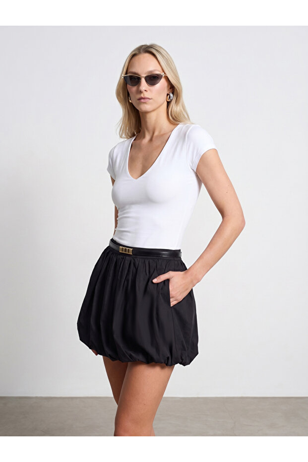 32840 V-Neck Basic T-Shirt-White - 4