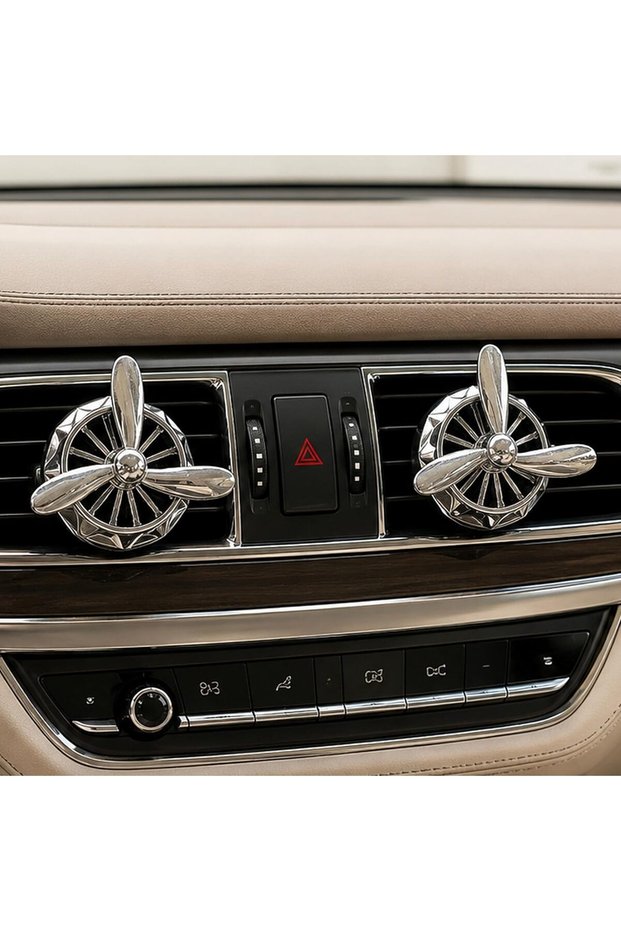 Luxury Car Air Vent Diffuser Clip Set of 2 – Turbine Propeller Aromatherapy Freshener (Silver)