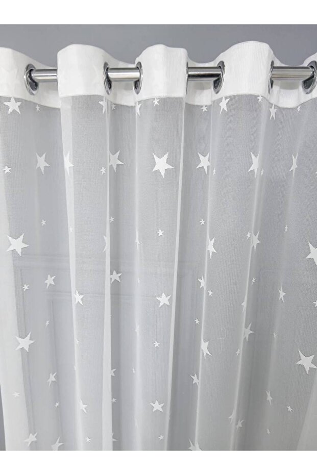 Children's Room Star Patterned Rustic Tulle Curtain Eyelet Curtain Rustic Tulle Curtain