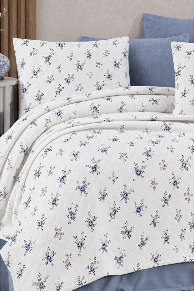 Double-Sided Multi-Purpose Bedspread with Floral Pattern 200*220 & Pique + 2 Pillowcases