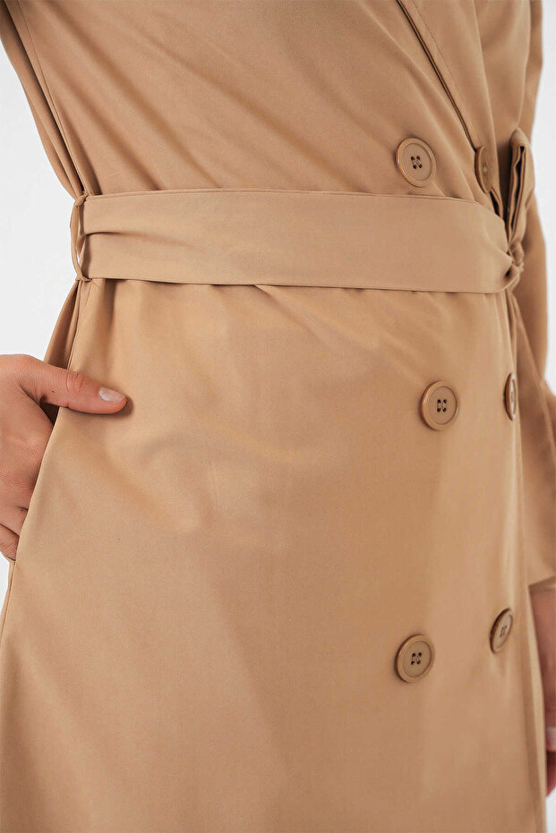 Women's Double Breasted Collar Tan Trench Coat