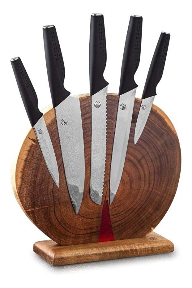 Premium 5-Piece Kitchen Knife Set with Magnetic Wooden Block Stand
