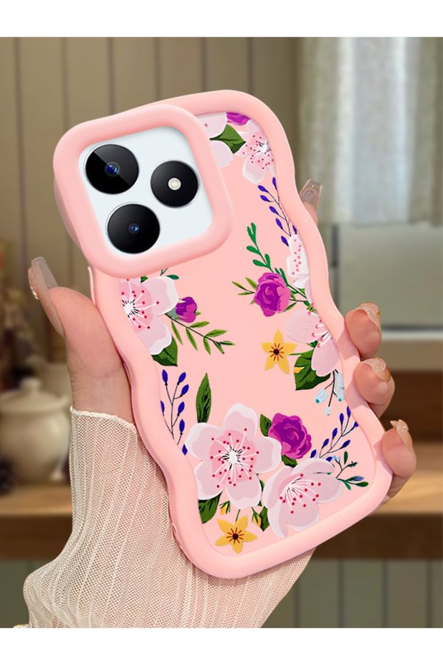 Realme C51 Compatible Case Camera Protector Pink Silicone Couple Phone Case Floral Pattern