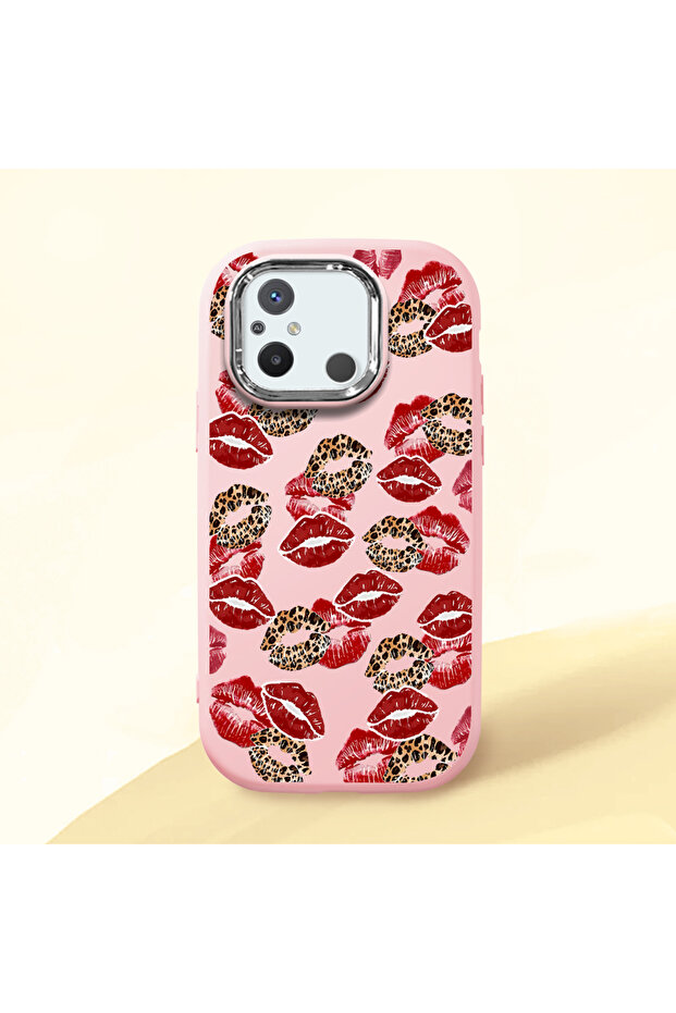 Redmi 12C Compatible Case Camera Protector Pink Silicone Couple Phone Case Kiss Pattern