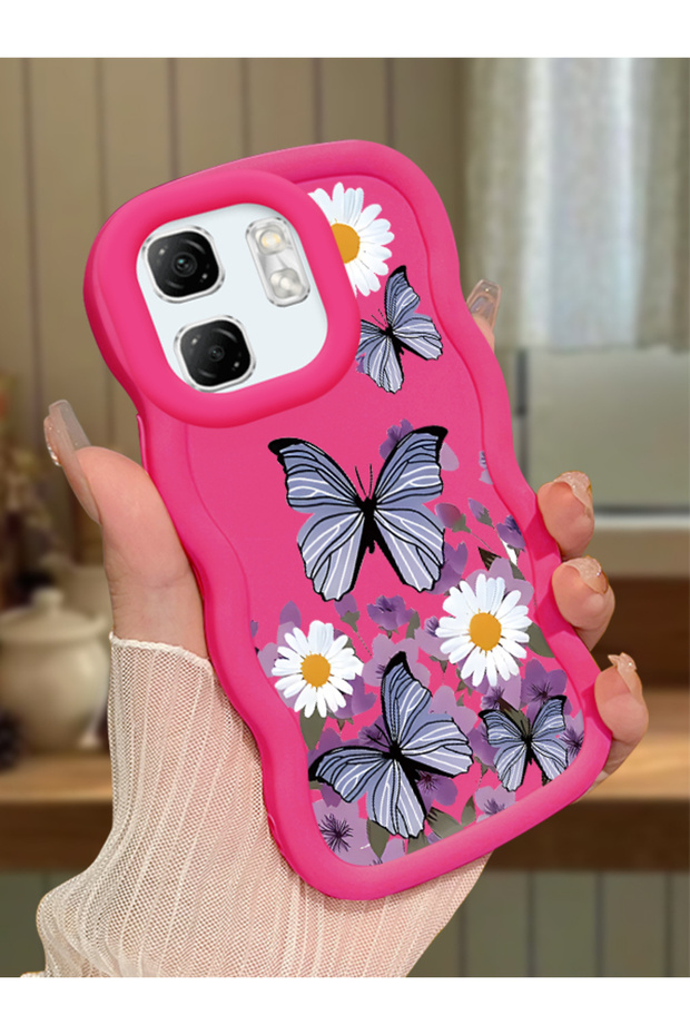 Infinix Hot 50I Compatible Case Camera Protector Red Silicone Couple Phone Case Butterfly Pattern