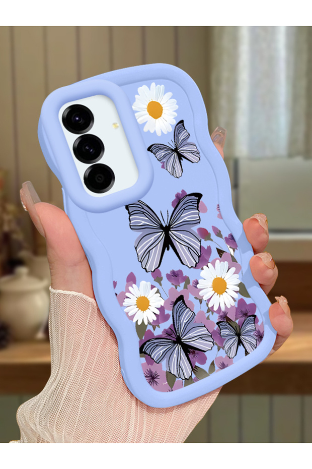 Samsung Galaxy A56 Compatible Case Camera Protector Blue Silicone Couple Phone Case Butterfly Pattern