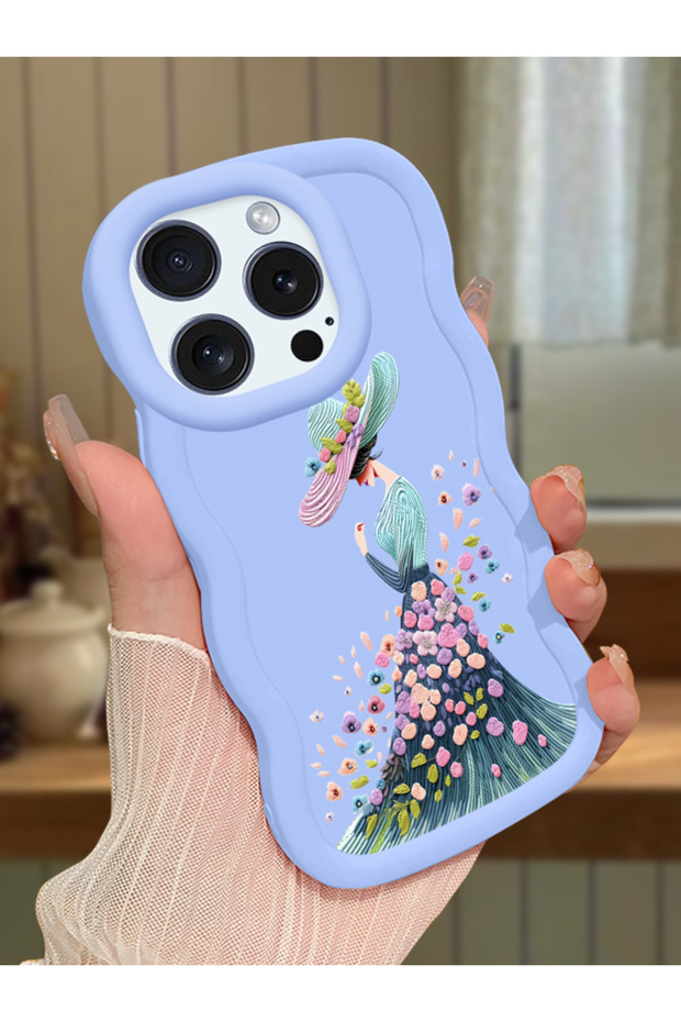 iPhone 15 Pro Max Compatible Case Camera Protector Blue Silicone Couple Phone Case Girl Pattern
