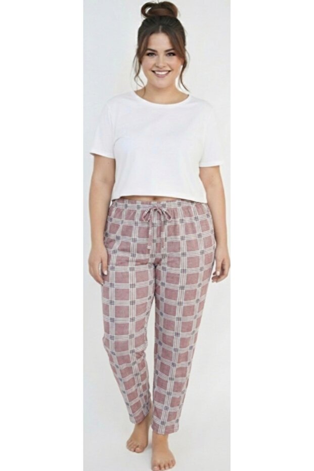 Large Size Cotton Breathable Fabric Plaid Pattern Women's Pajama Bottoms