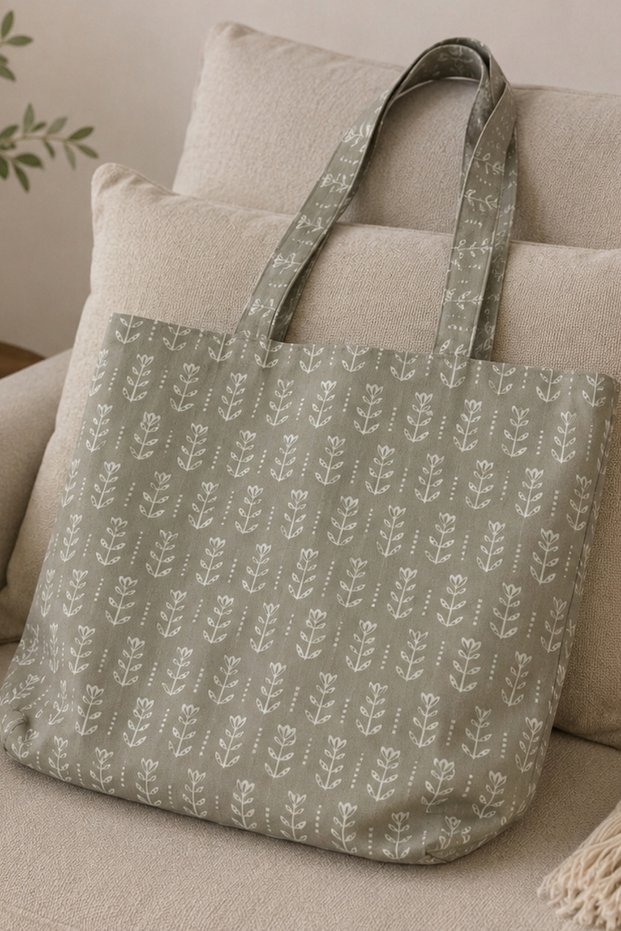 Beige Leaf Patterned Women's Shoulder Bag Tote Bag Daily Use Fabric Bag - 50X50Cm
