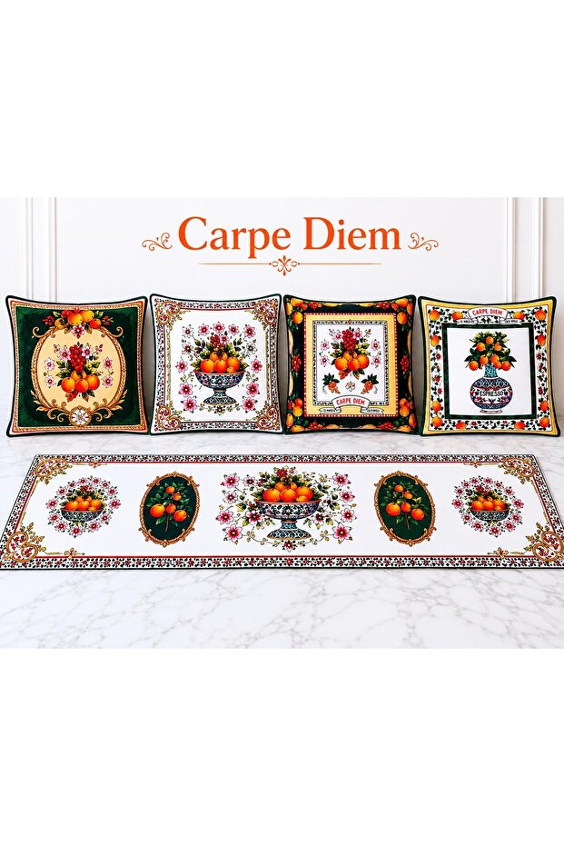 R'Eyla Carpe Diem Runner 50X150 cm Mediterranean Lemon Patterned Decorative Tablecloth Runner