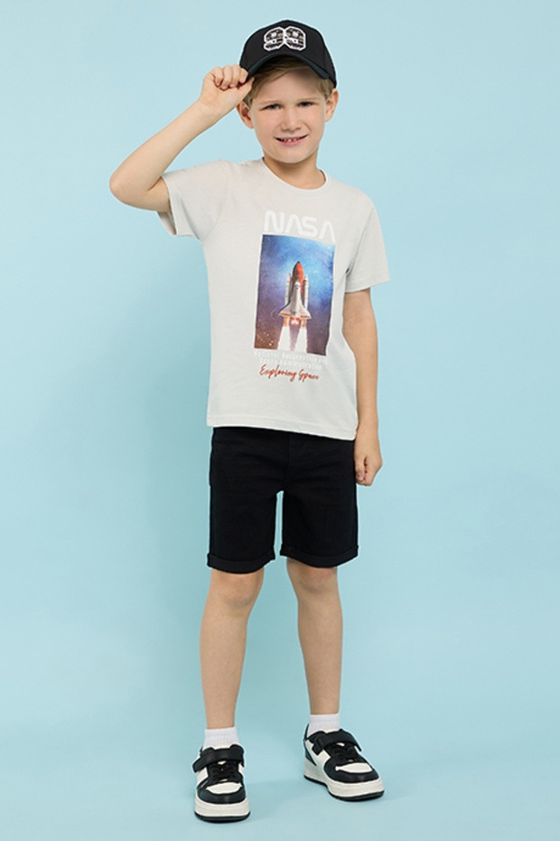 NASA Print T-Shirt with Crew Neck and Short Sleeves
