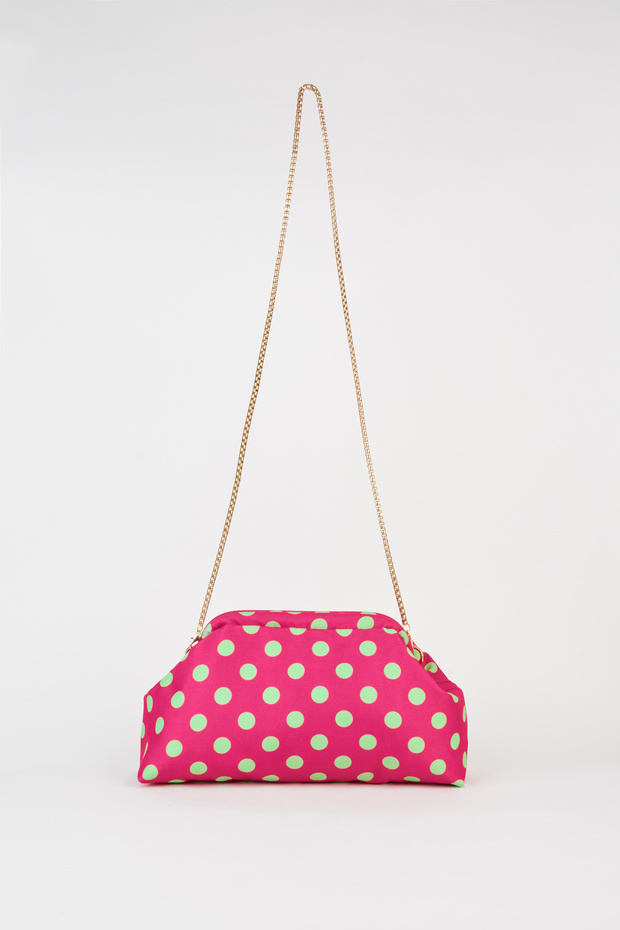 Women's River Pink-Mint Polka Dot Lined Handbag and Shoulder Bag with Removable Chain Strap