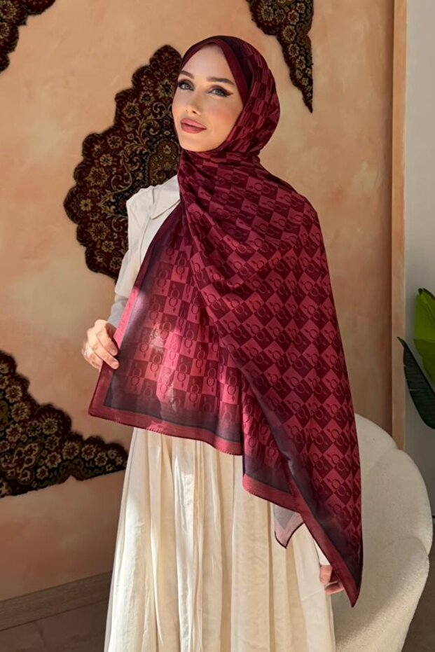 Red Monogram Patterned Soft Shawl