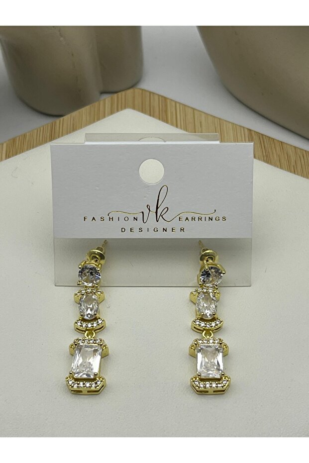 26vipk16 - vip baguette stone dangle gold earrings