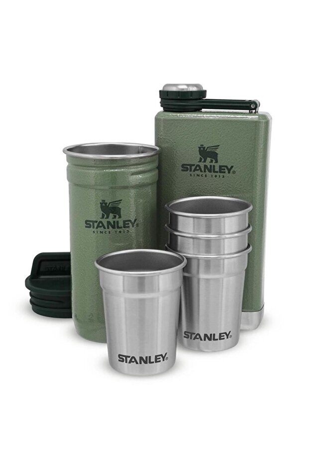 Adventure Steel Shot Glass and Flask Set - Hammertone Green