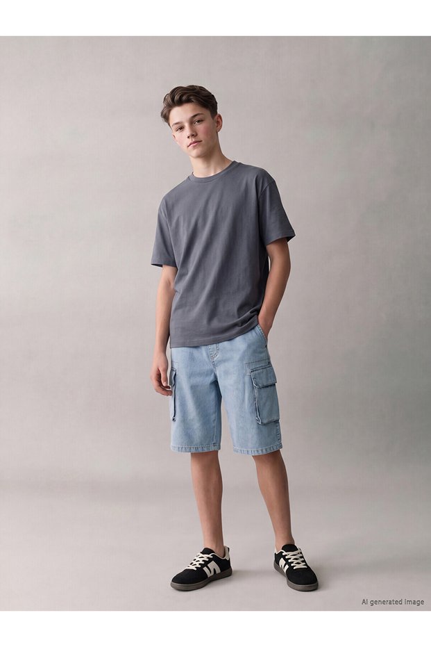 Özmarka New Season Boys' Cargo Jean Shorts with Elastic Waist