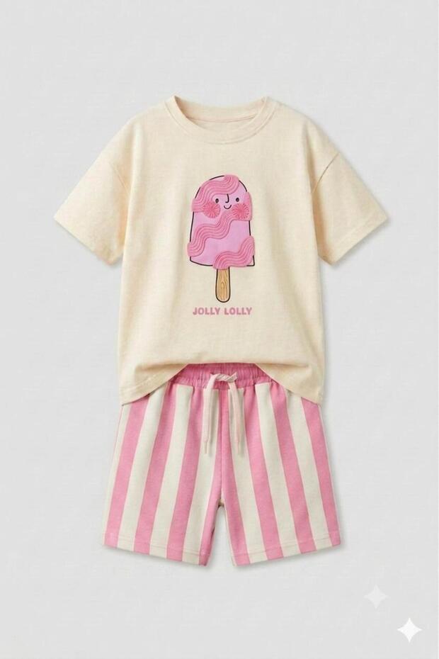 Girl's Ice Cream Printed T-Shirt Shorts Set Summer 2-Piece Set