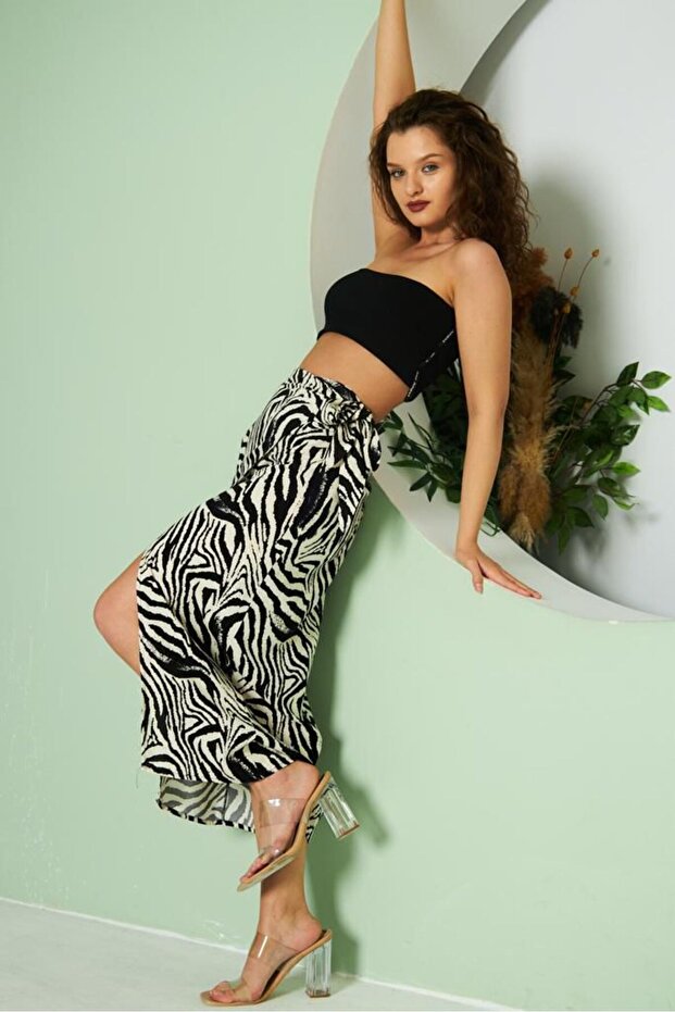 Zebra Pattern Slit Skirt - 3