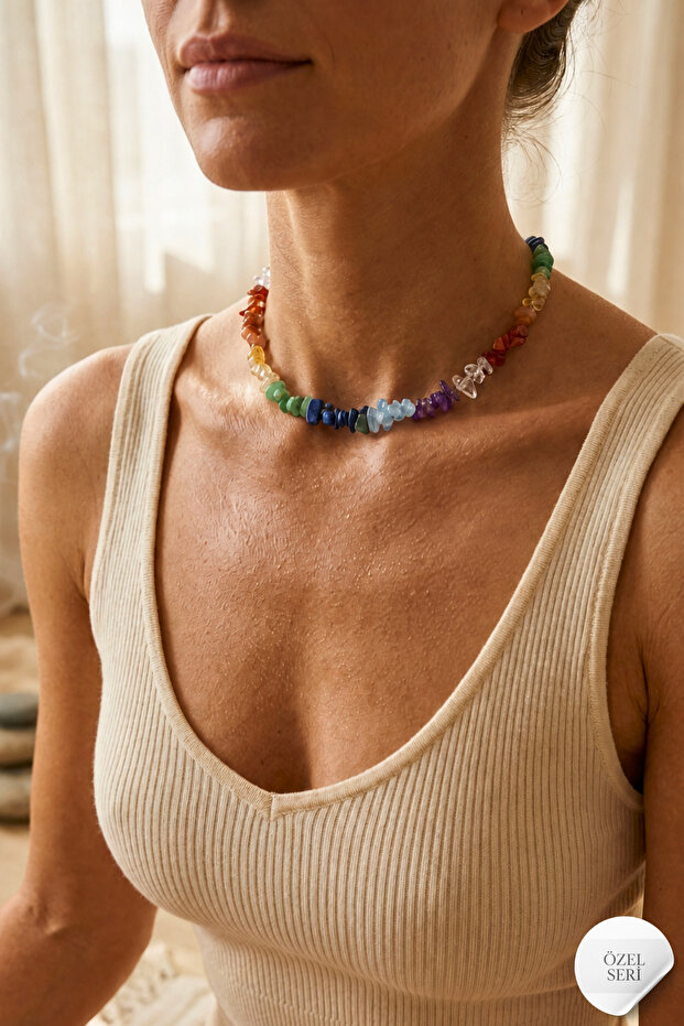 7 Chakra Natural Stone Necklace – Amethyst, Aquamarine, Lapis Lazuli, Aventurine, Citrine, Agate, Quartz (Unisex) Multicolor
