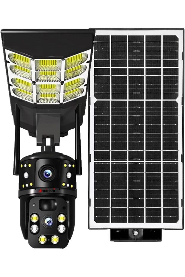 4G 2-in-1 Solar Street Light Camera Outdoor, 12MP Dual Lens PTZ Wireless Security Cam, Two-Way Audio, Motion Detection, Night Vision, IP66 Waterproof, Home Surveillance System