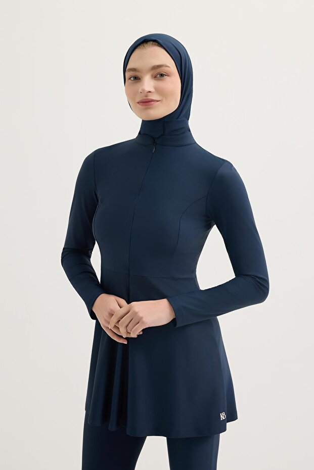 Lycra High Neck Hijab Swimsuit Set Navy Blue