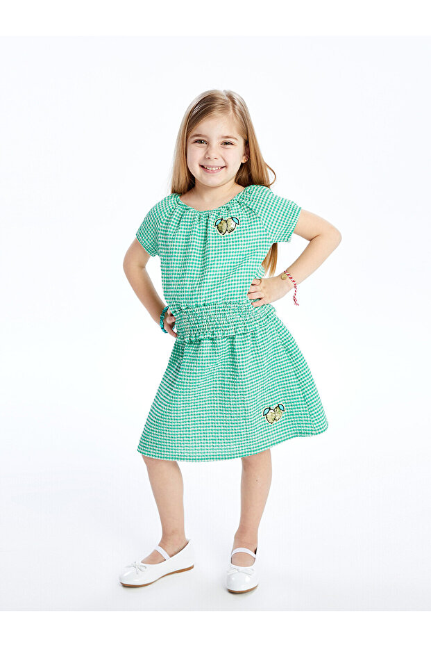Two Mt Shop Quality Calimera Kids Green Combed Cotton Patterned Girls' Skirt