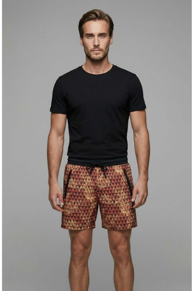 Men's Swim Shorts with Front and Back Zipper Pockets Quick Dry Elastic Waist Tie Beach Shorts Palm Tree