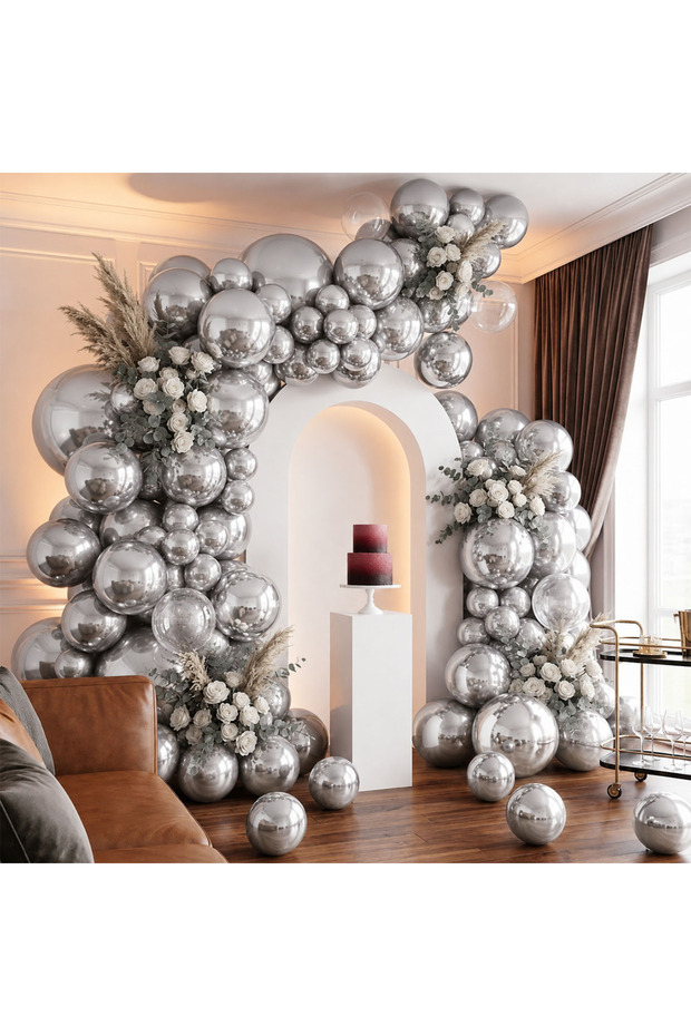 Silver Color Latex Metallic Balloon (30 cm) - 100 Pieces