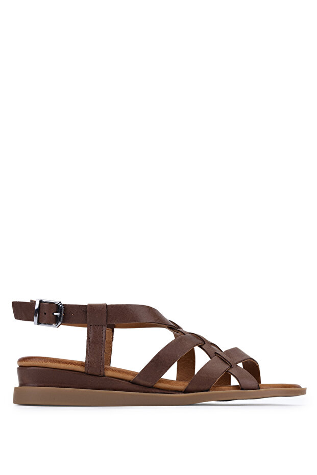 Women's Genuine Leather Brown Flat Sandals
