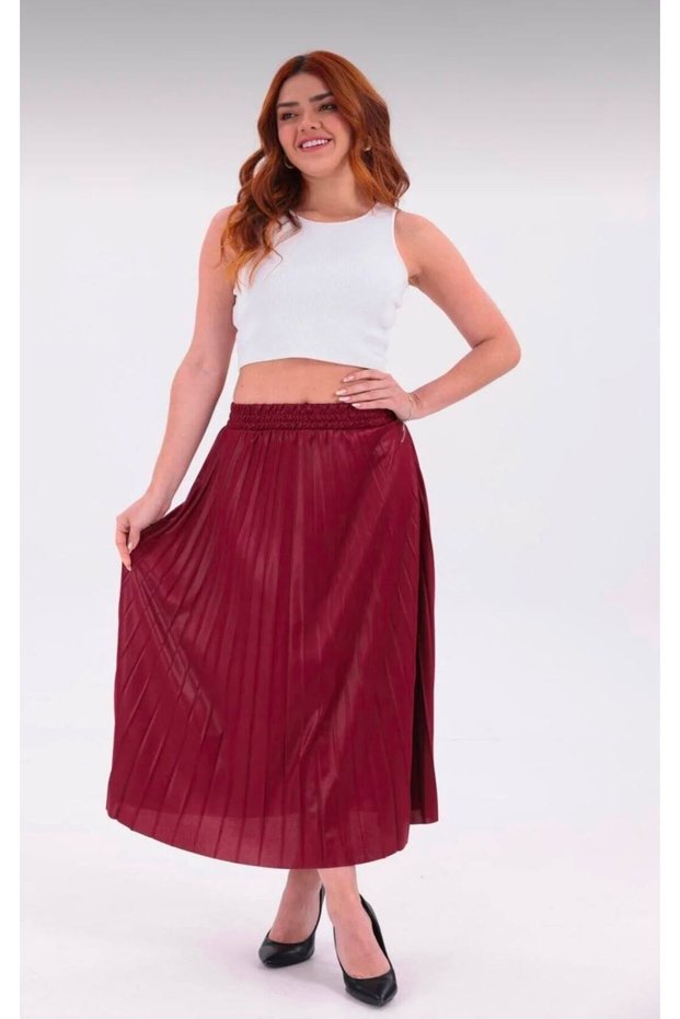 Pleated Midi Skirt High Waist Elastic Casual & Stylish Women's Skirt