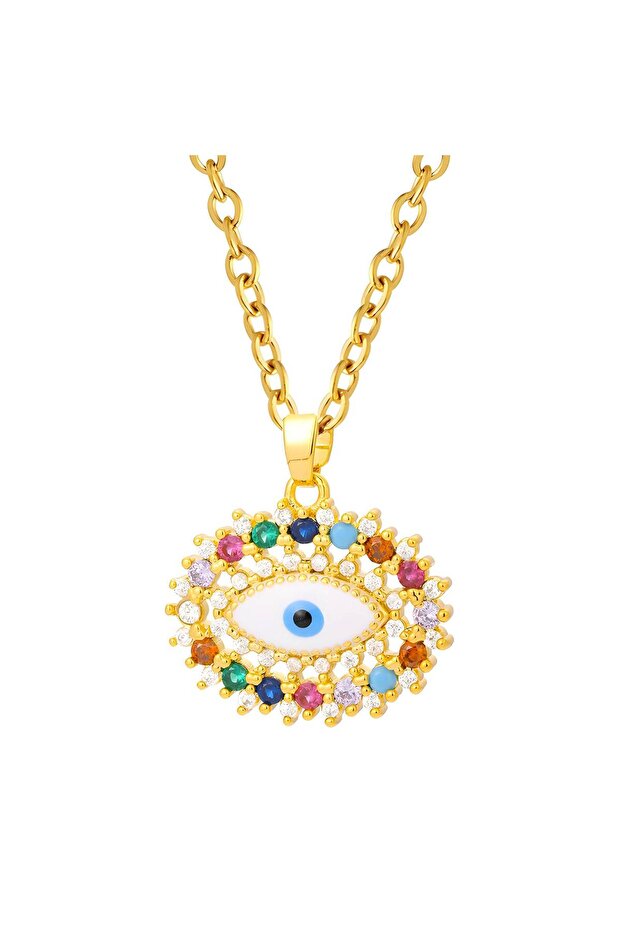 "EVIL EYE" NECKLACE, 18K GOLD PLATED STEEL.