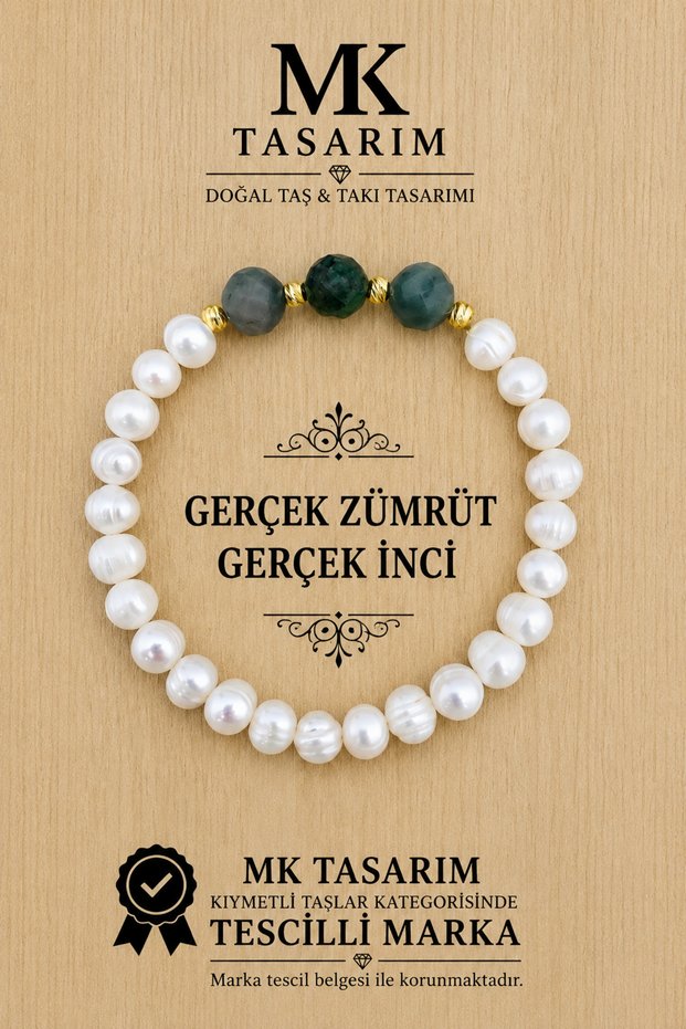 Real Pearl Real Emerald Bracelet Mk.7000.827- Comfort-Peace-Energy- Stress Bracelet-Colors Are Not Painted -They Are Their Own Color