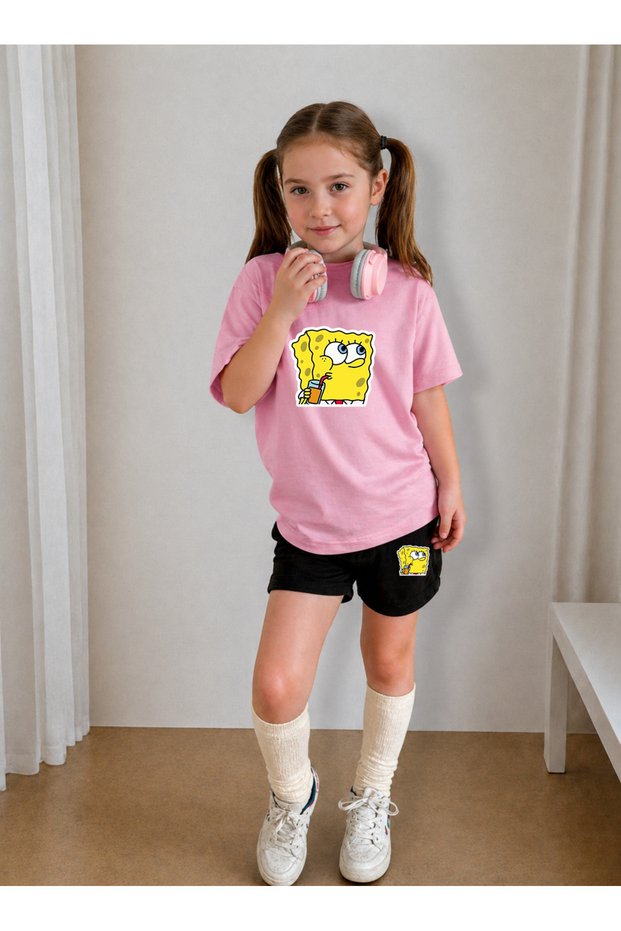 Children's Shorts Set Girls (Shorts - T-Shirt) Printed Summer Sports Combination Comfortable Fit Set