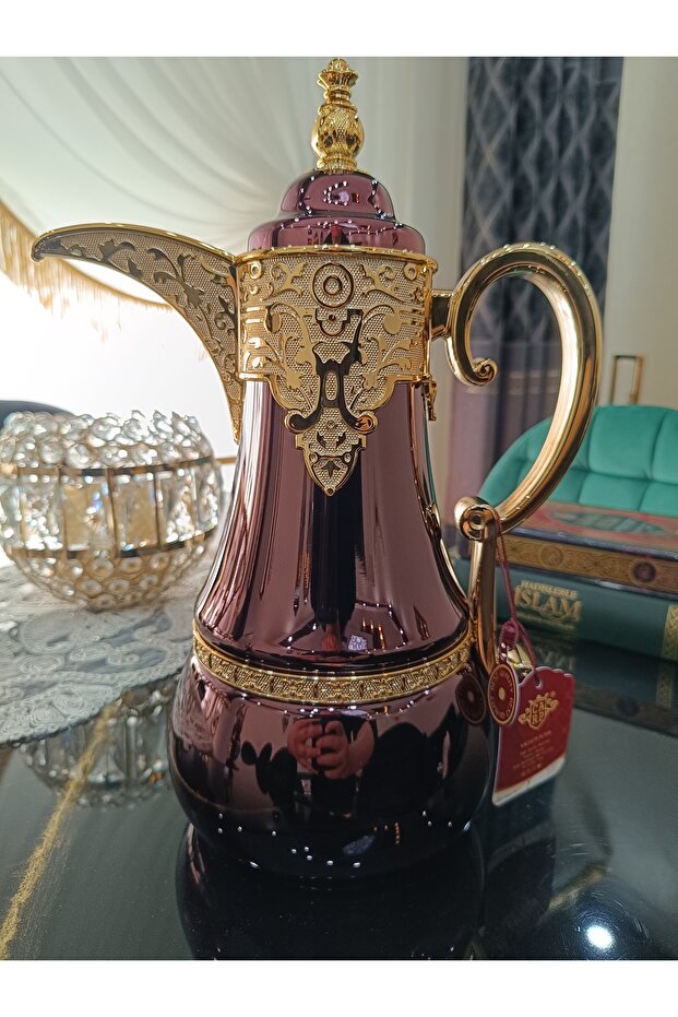 Single luxury stone-lined burgundy tea thermos - 1 liter