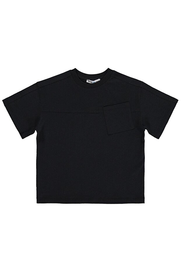 Basic Flamlı T-Shirt for 10-13 Years Old - Black