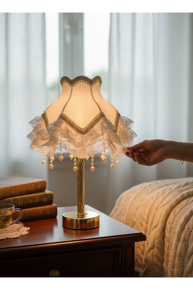 Ecru Velvet Covered Handmade Classic Model Gold Legged Vintage Lampshade 50X30 cm