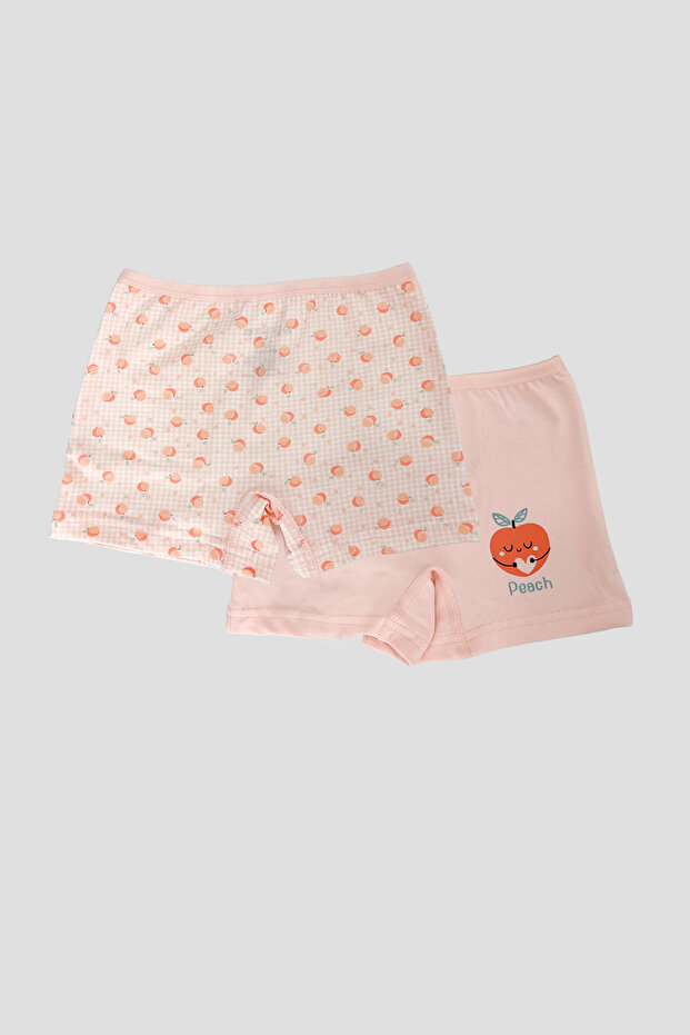 Girl's Patterned Premium Cotton Combed Cotton 2-Piece Boxer Shorts Set
