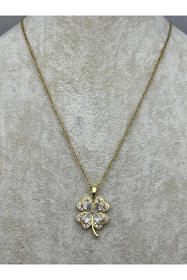 26Kly86 -Steel Four Leaf Clover Necklace