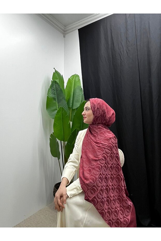 Ring Pattern Cotton Jacquard Shawl Claret Red