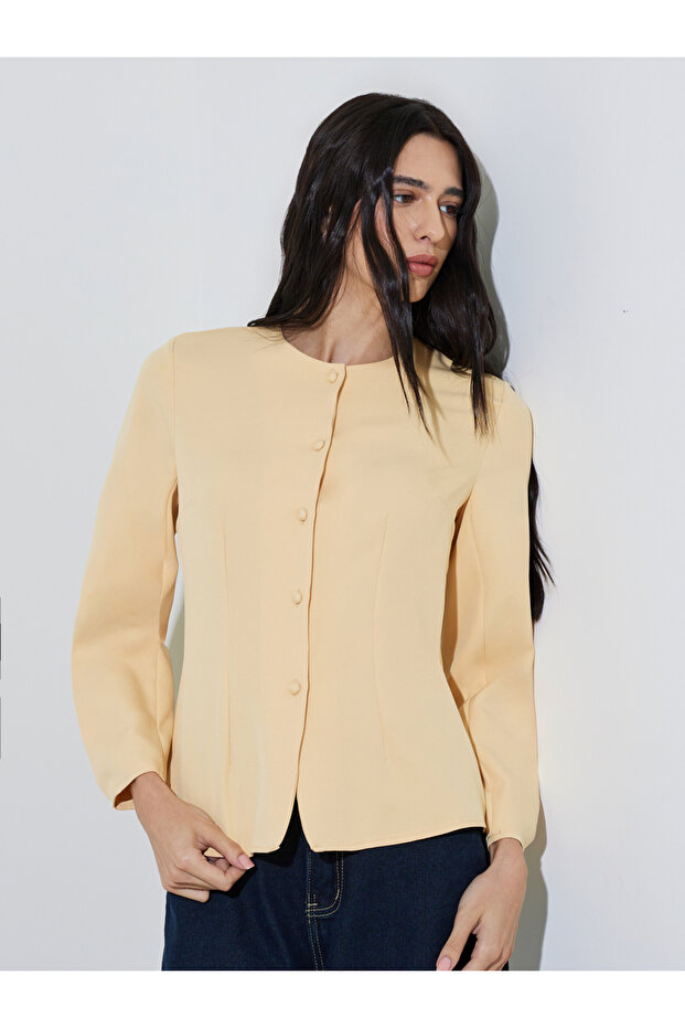 Yellow Button Down Long Sleeves Blouse