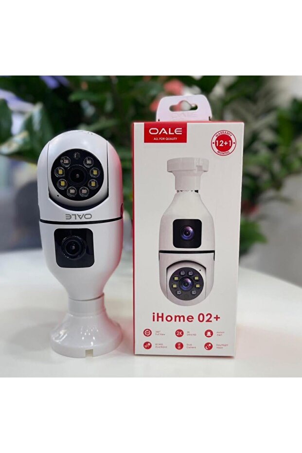 iHome 02+ Dual-Line Audio 360° Security Camera with Bulb Design, 2K Resolution, Night Vision, Motion Detection