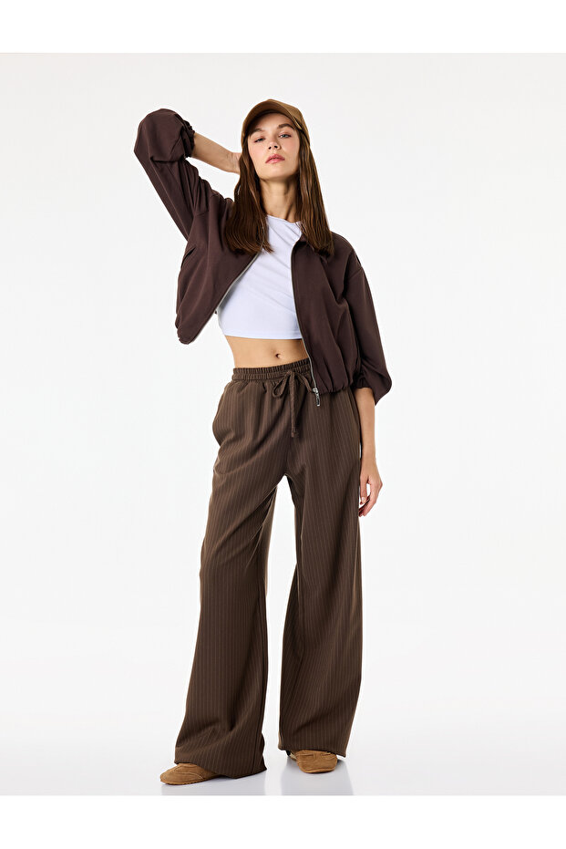Comfortable Fit, Pleated Waist, Lace-Up Wide-Leg Pants