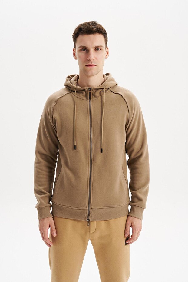 Ar-Ma Men's Full Zipper Sweatshirt Basic Unprinted Hooded Fleto Pocket Regular Fit Carbon Brushed Se