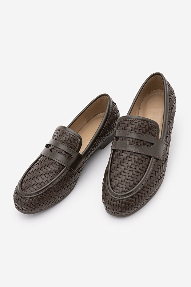 Women's Loafer Moccasin Knitted Pattern Casual Shoes Karnel Brown